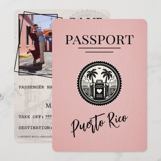 Reserva La Fecha Pasaporte rosado de Puerto Rico (Anverso / Reverso)