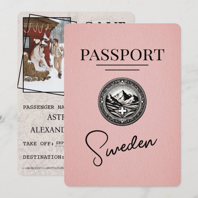 Reserva La Fecha Pasaporte rosado de Suecia Salven la fecha (Anverso / Reverso)