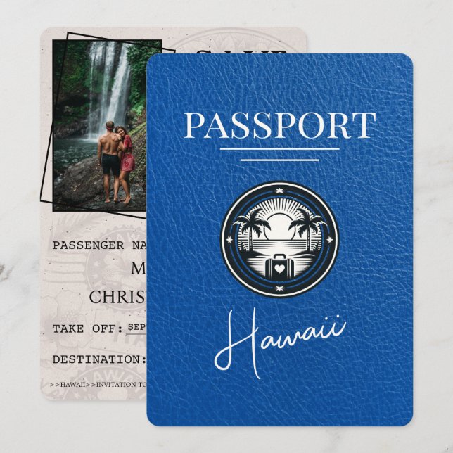 Reserva La Fecha Pasaporte Royal Blue Hawaii Salve La Fecha (Anverso / Reverso)