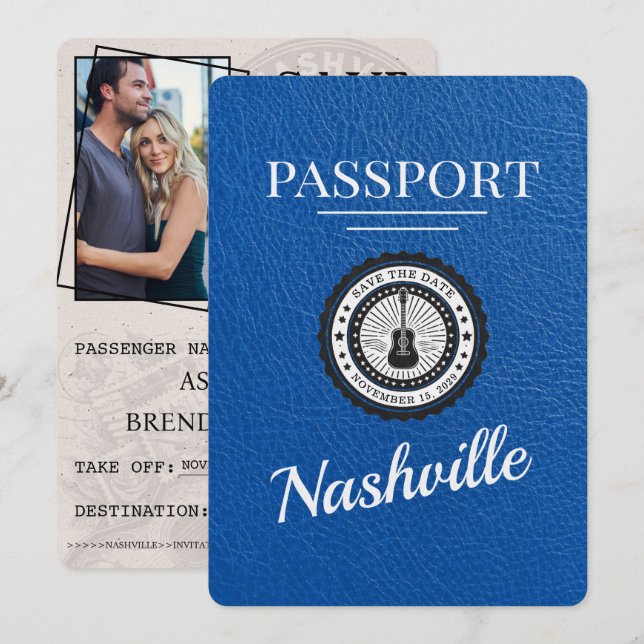 Reserva La Fecha Pasaporte Royal Blue Nashville Salve La Fecha (Anverso / Reverso)