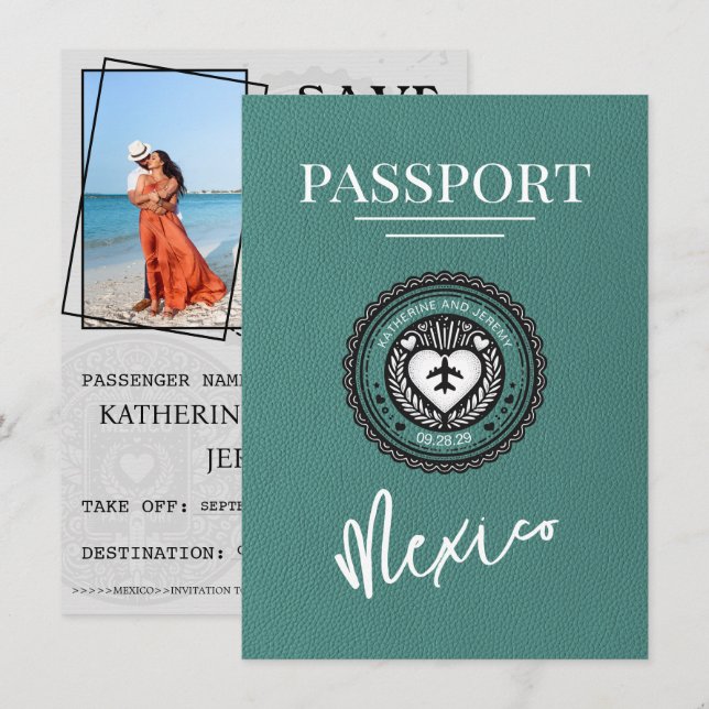 Reserva La Fecha Pasaporte turquesa de México Salven la fecha (Anverso / Reverso)