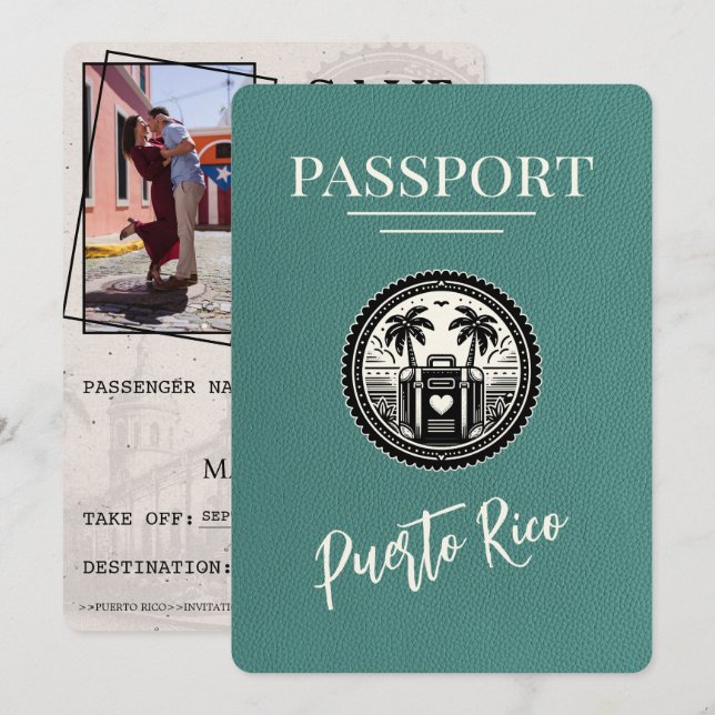 Reserva La Fecha Pasaporte turquesa de Puerto Rico (Anverso / Reverso)