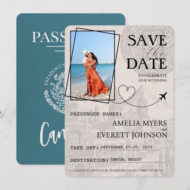 Reserva La Fecha Pasaporte verde azulado de Cancún Guardar la fecha (Anverso / Reverso)