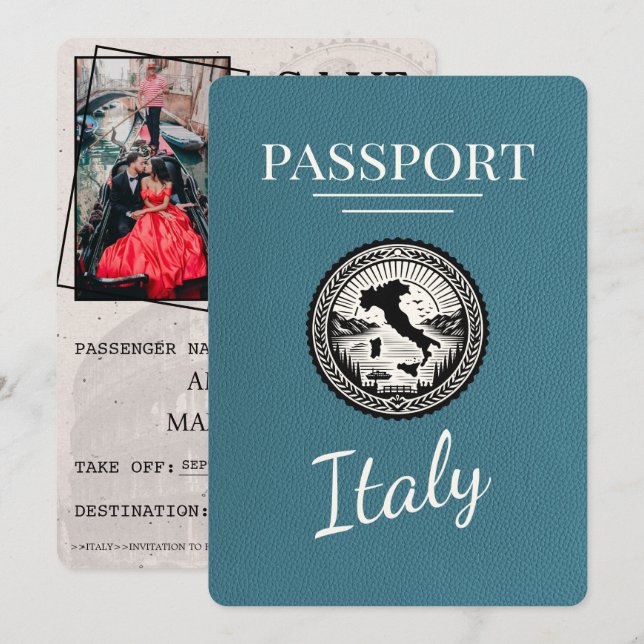 Reserva La Fecha Pasaporte verde azulado de Italia (Anverso / Reverso)