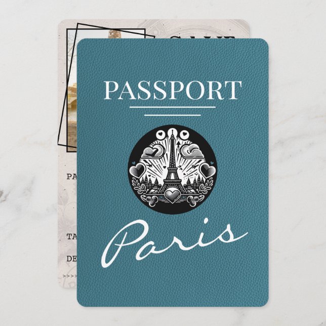 Reserva La Fecha Pasaporte verde azulado de París Salven la fecha (Anverso / Reverso)