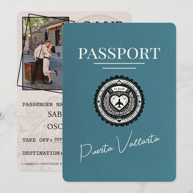 Reserva La Fecha Pasaporte verde azulado de Puerta Vallarta (Anverso / Reverso)