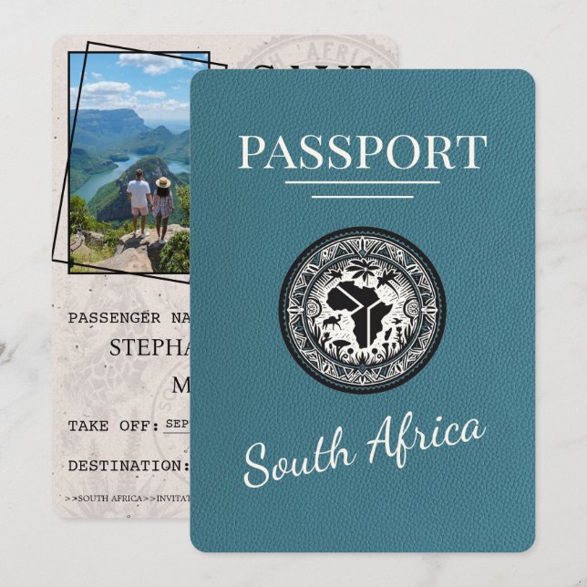 Reserva La Fecha Pasaporte verde azulado de Sudáfrica (Anverso / Reverso)