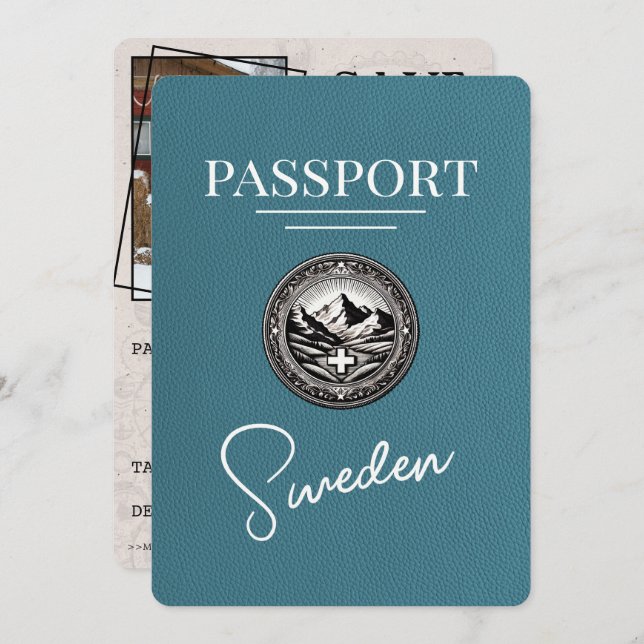 Reserva La Fecha Pasaporte verde azulado de Suecia Salven La Fecha (Anverso / Reverso)
