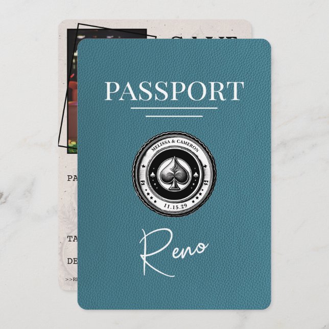 Reserva La Fecha Pasaporte verde azulado Reno Guardar La Fecha (Anverso / Reverso)