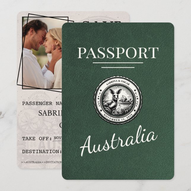 Reserva La Fecha Pasaporte verde de Australia salva la fecha (Anverso / Reverso)