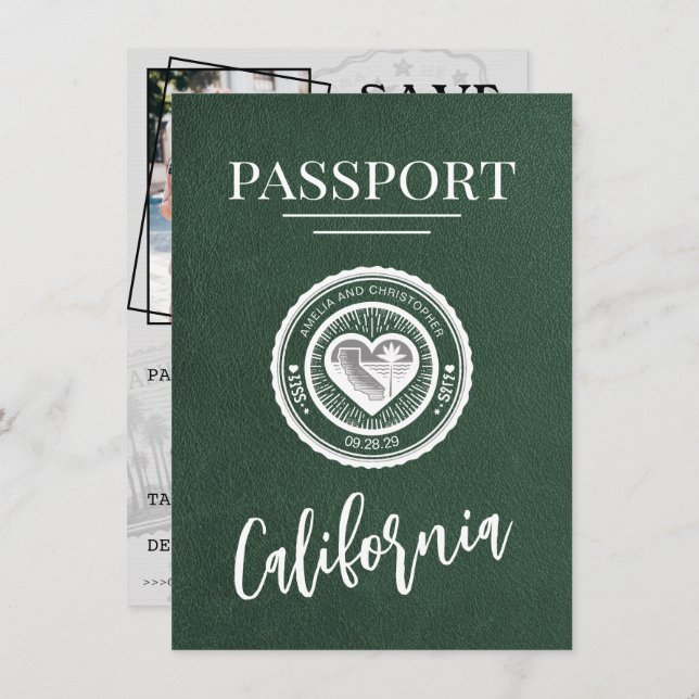Reserva La Fecha Pasaporte verde de California Salve la fecha (Anverso / Reverso)