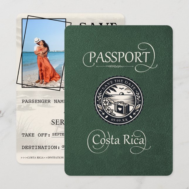 Reserva La Fecha Pasaporte verde de Costa Rica (Anverso / Reverso)