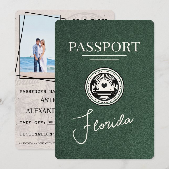 Reserva La Fecha Pasaporte verde de Florida Salve La Fecha (Anverso / Reverso)