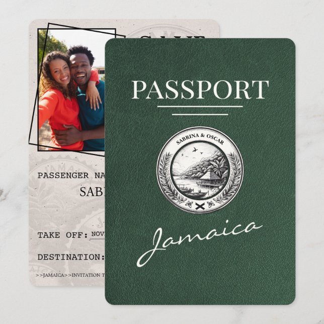 Reserva La Fecha Pasaporte verde de Jamaica salva la fecha (Anverso / Reverso)