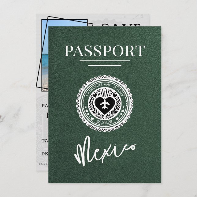 Reserva La Fecha Pasaporte verde de México salva la fecha (Anverso / Reverso)