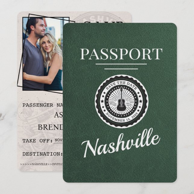 Reserva La Fecha Pasaporte verde de Nashville Guardar la fecha (Anverso / Reverso)