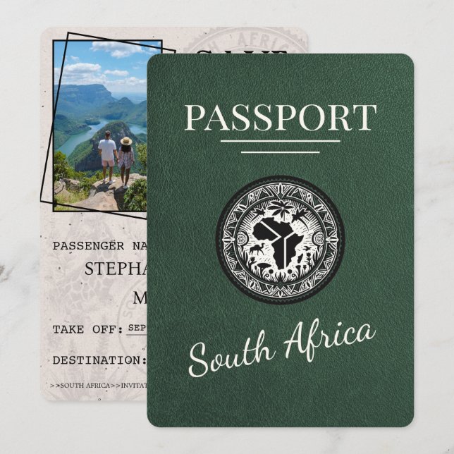 Reserva La Fecha Pasaporte verde de Sudáfrica (Anverso / Reverso)