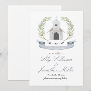Reserva La Fecha Pastel azul claro Capilla de la Iglesia Boda encan