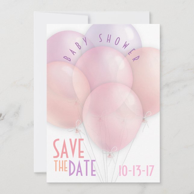 Reserva La Fecha Pastel Balloons Baby Shower Guardar la fecha (Anverso)