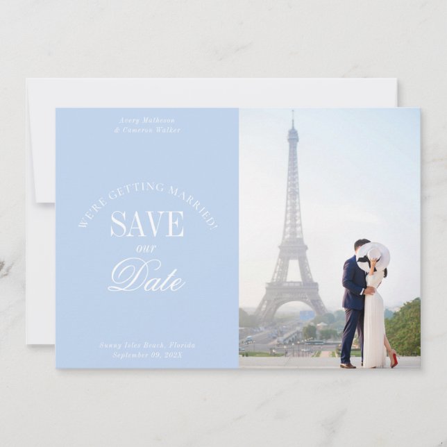 Reserva La Fecha Pastel Blue Elegant Save the Date Card (Anverso)