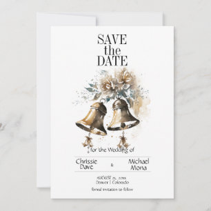 Reserva La Fecha Pastel floral crema con Boda de campanas Bodas