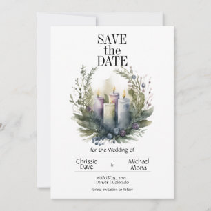 Reserva La Fecha Pastel floral violeta pálido con velas Bodas