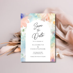 Reserva La Fecha Pastel Floral Watercolor Elegante Boda Moderno