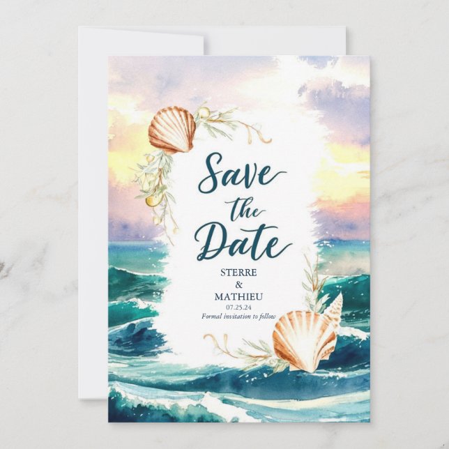 Reserva La Fecha Pastel Modern Beach Weddin (Anverso)