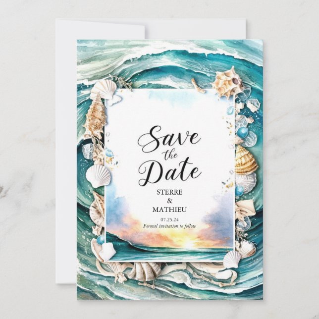 Reserva La Fecha Pastel Modern Beach Wedding (Anverso)