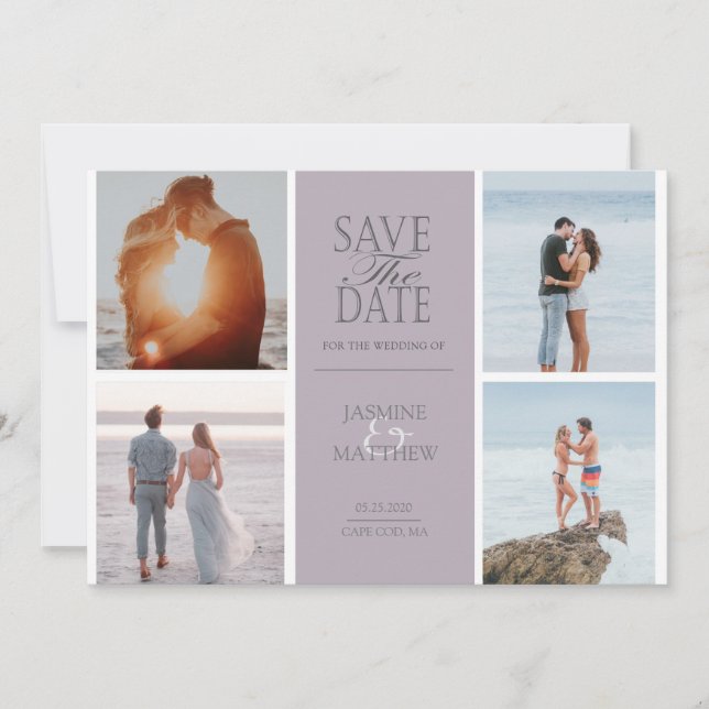 Reserva La Fecha Pastel Modern Four Photo Save the Date Card (Anverso)