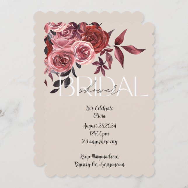 RESERVA LA FECHA PASTEL RUBOR FLORAL BURGUNDY BRIDAL SHOWER (Anverso / Reverso)
