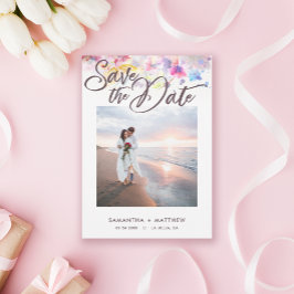 Reserva La Fecha Pastel Watercolor Floral Photo Boda