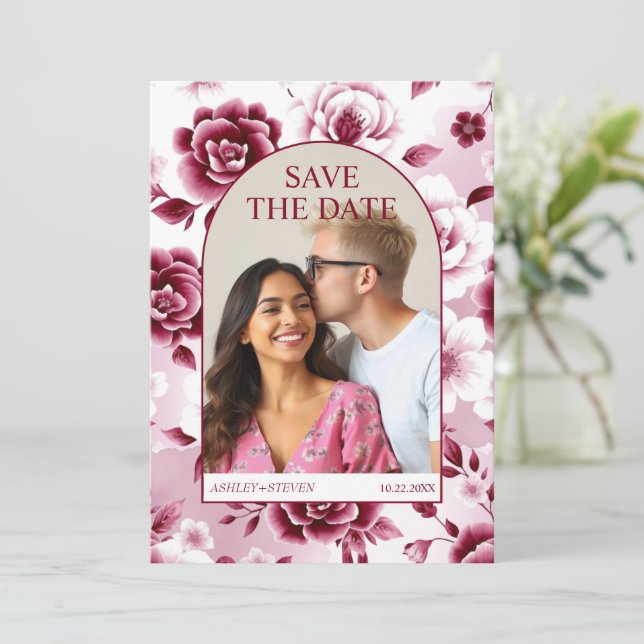 Reserva La Fecha Patada floral borgoñona, arca acuarela (Anverso de pie)