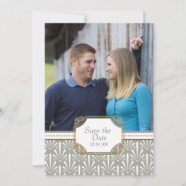 Reserva La Fecha Patrón Art Deco Nouveau Moderno de Shell para vent (Anverso)