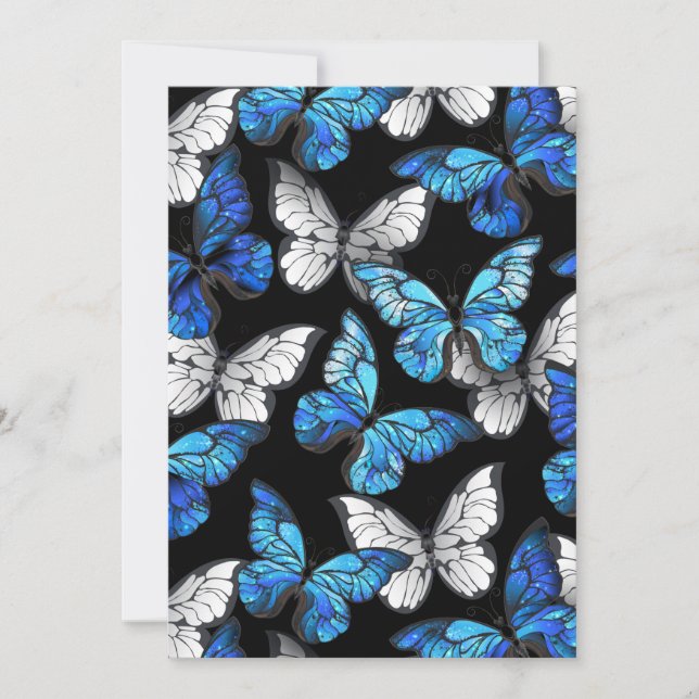 Reserva La Fecha Patrón continuo oscuro con mariposas azules Morpho (Anverso)