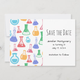 Reserva La Fecha Patrón de ciencia de altavoces y frascos coloridos