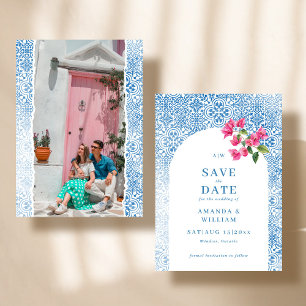 Reserva La Fecha patrón de mosaico mediterráneo Boda de fotografía