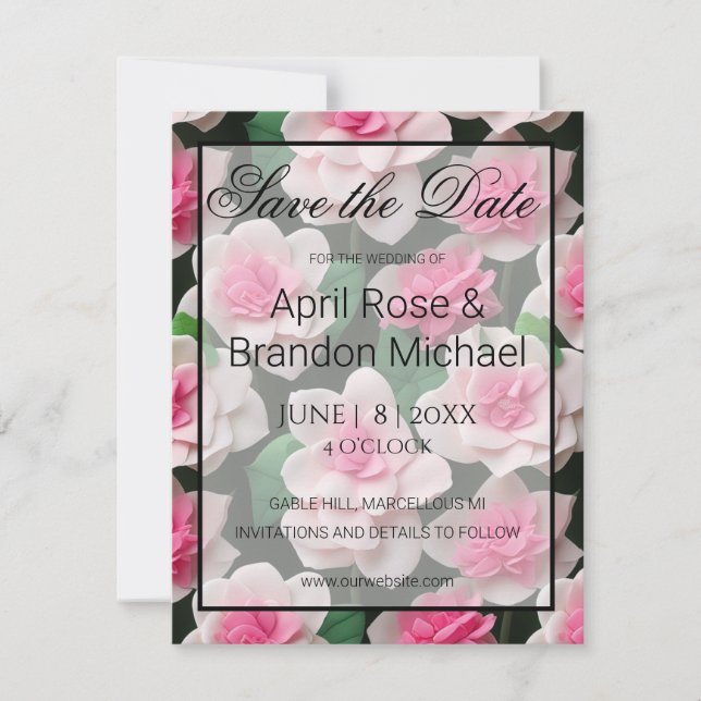 Reserva La Fecha patrón de vegetación de boho floral rosa bonito (Anverso)
