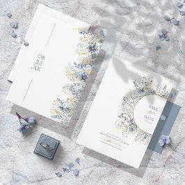 Reserva La Fecha Patrón floral dulce Dusty Blue Gold ID1045