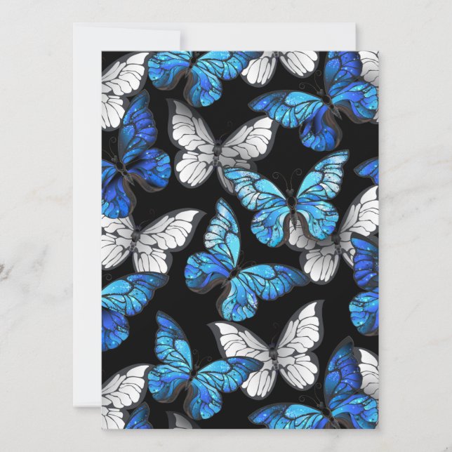 Reserva La Fecha Patrón oscuro sin costuras con mariposas azules Mo (Anverso)