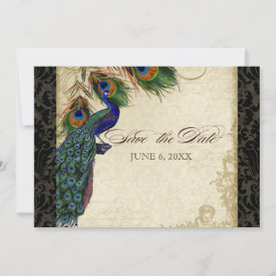 Reserva La Fecha Pavo Real y Plumas Formal Salva la Fecha Negro Mar