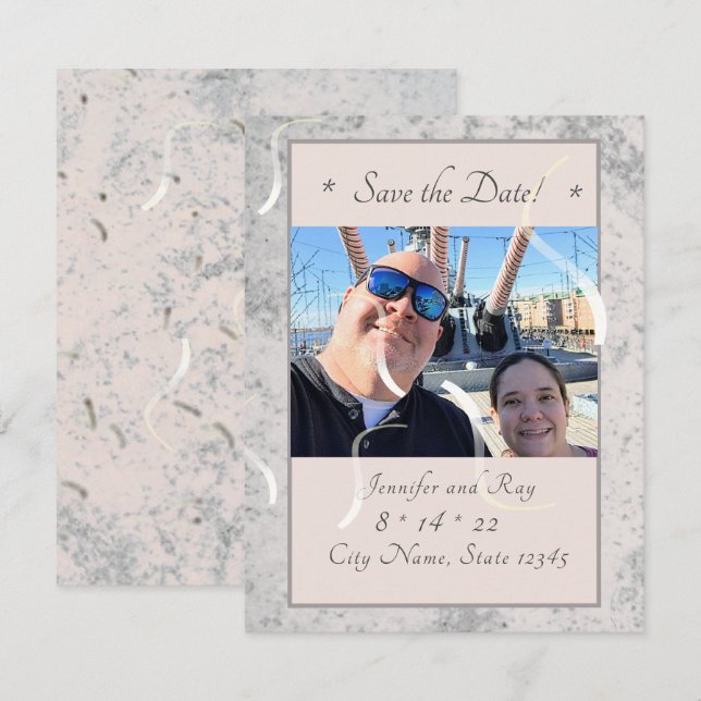 Reserva La Fecha Peach and Grey Flat Save the Date Card (Anverso / Reverso)