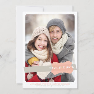 Reserva La Fecha Peach and Grey Modern Save the Date Stripes Photo