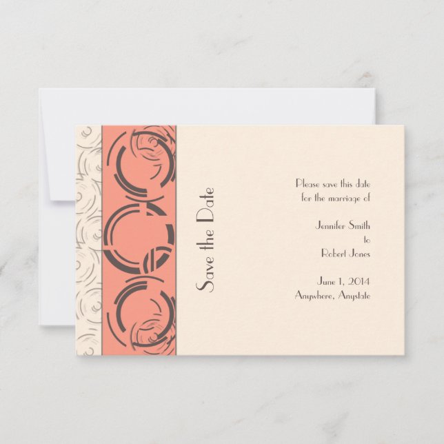 Reserva La Fecha Peach Art Deco Circles Save the Date (Anverso)