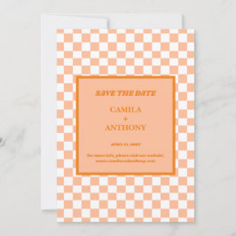 Reserva La Fecha Peach Fuzz Naranja Checkered Gingham Pattern