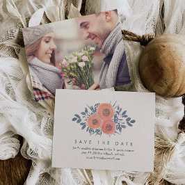 Reserva La Fecha Peach Poppies Save the Date Cards con Photo Backer