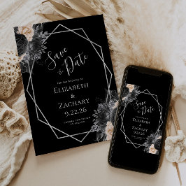 Reserva La Fecha Peach Silver Floral Geo negro Guardar la fecha