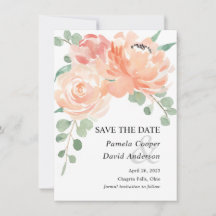 Peach Watercolor Floral Photo Save the Date Card