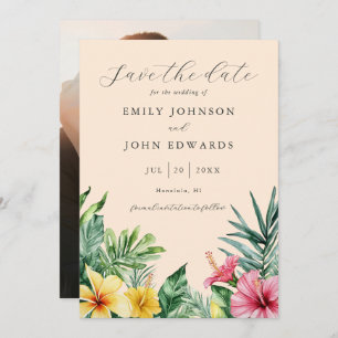 Reserva La Fecha Peach Watercolor Tropical Floral Photo Boda