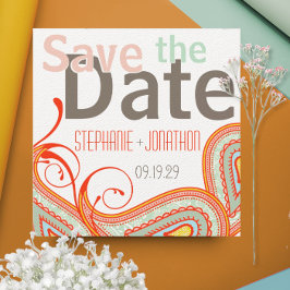 Reserva La Fecha Peach Yellow Coral Mint Photo Modern Save the Date